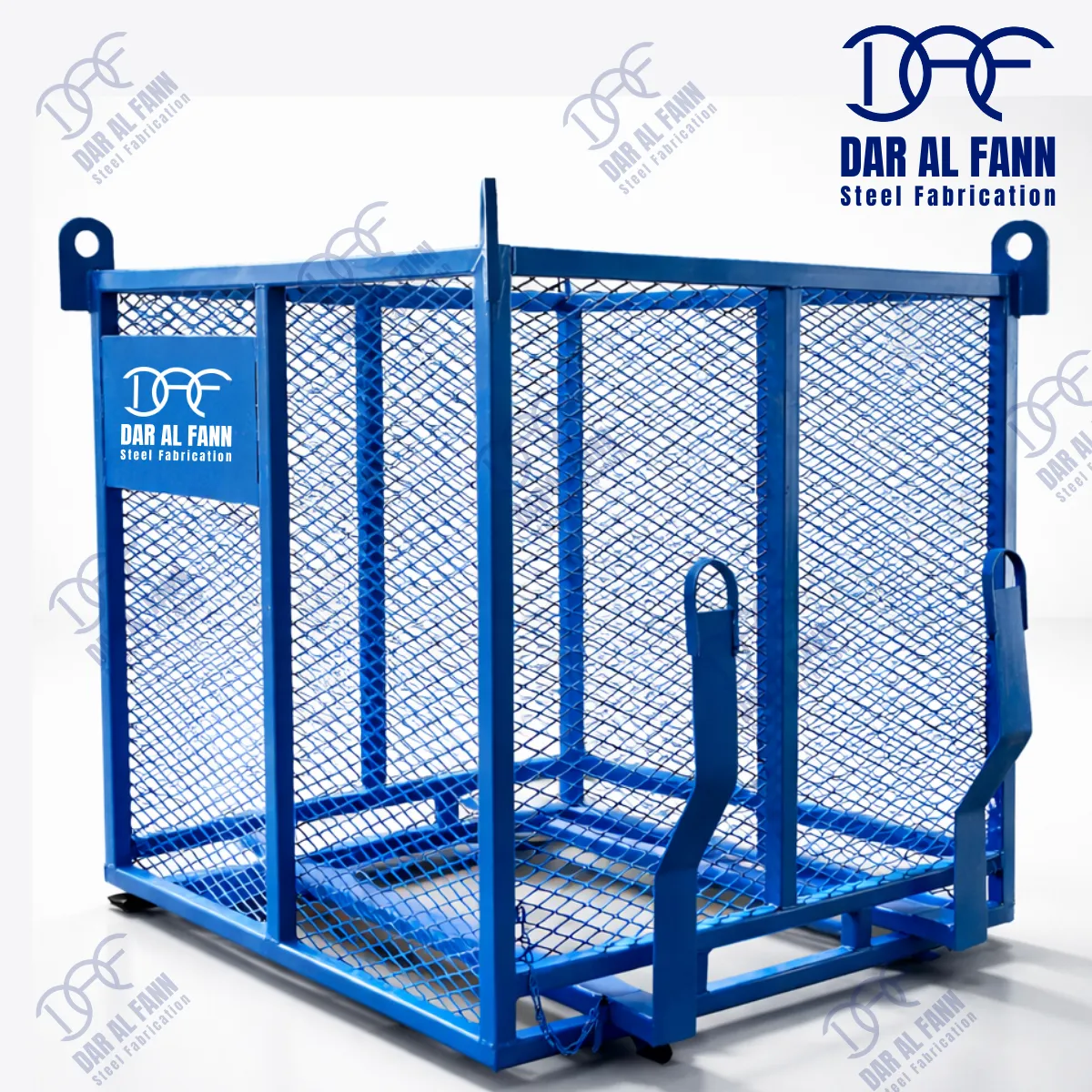 Block lifting cage fabrication for construction sites in Fujairah, Dubai, and Sharjah, UAE. Designed for safe lifting of concrete blocks and materials using cranes and forklifts.