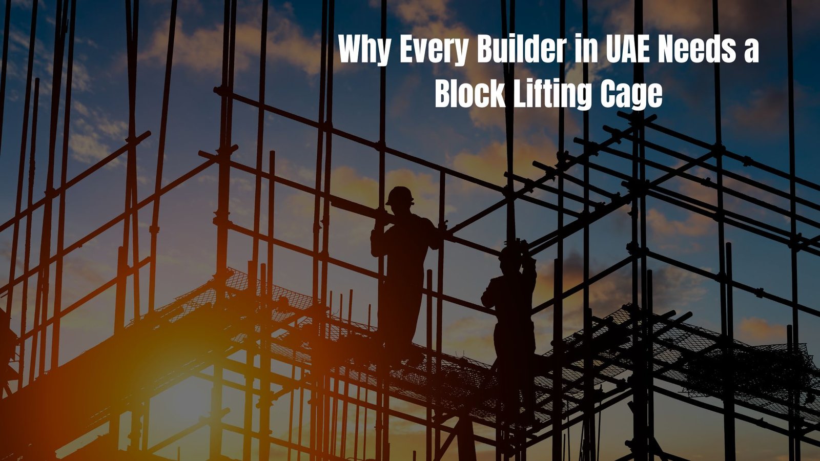 Construction workers using block lifting cage for efficient and safe material handling in Dubai