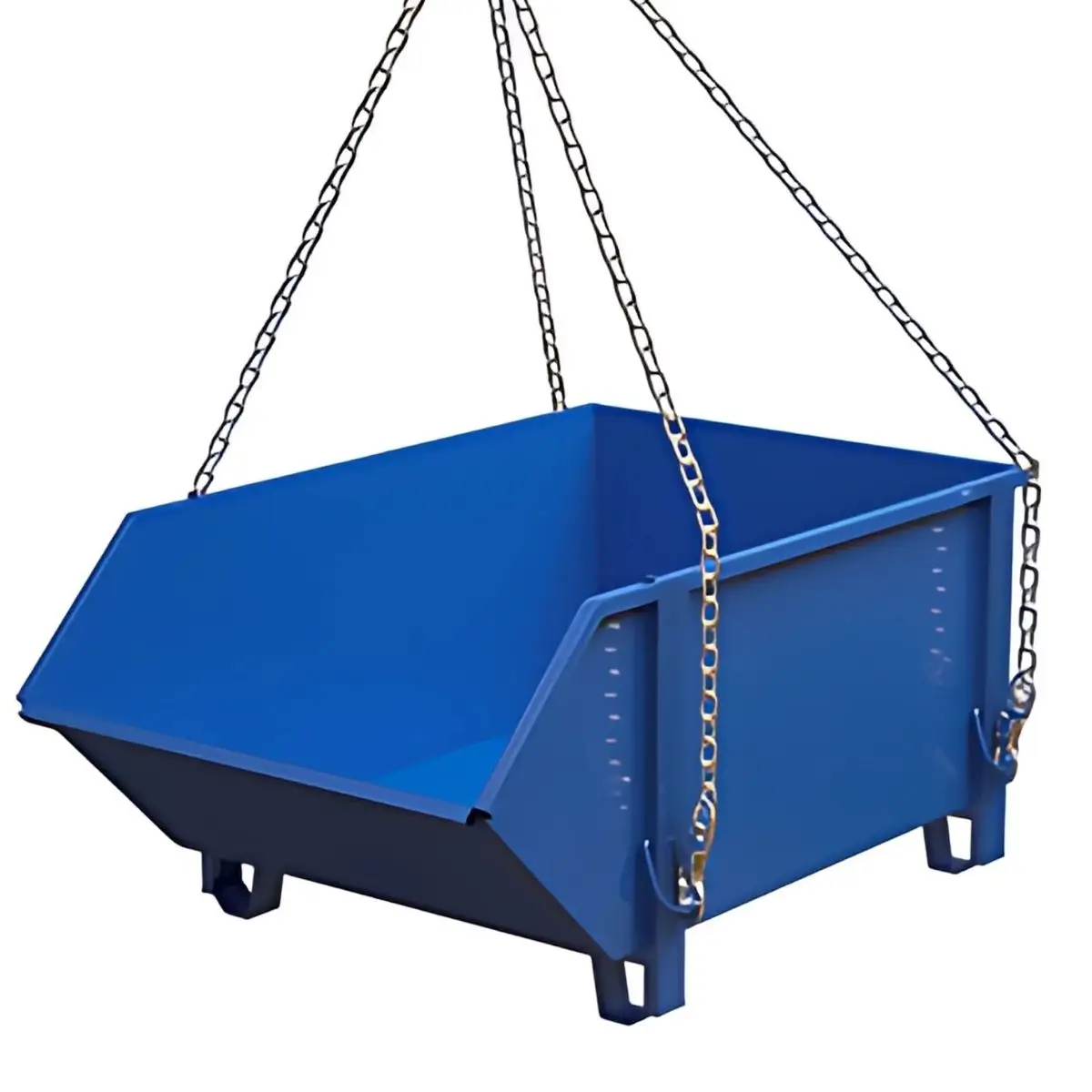 Chain lifting skip bins fabricated for construction use in Dubai, Sharjah, and Fujairah. Engineered for crane lifting with reinforced chains and steel frames.