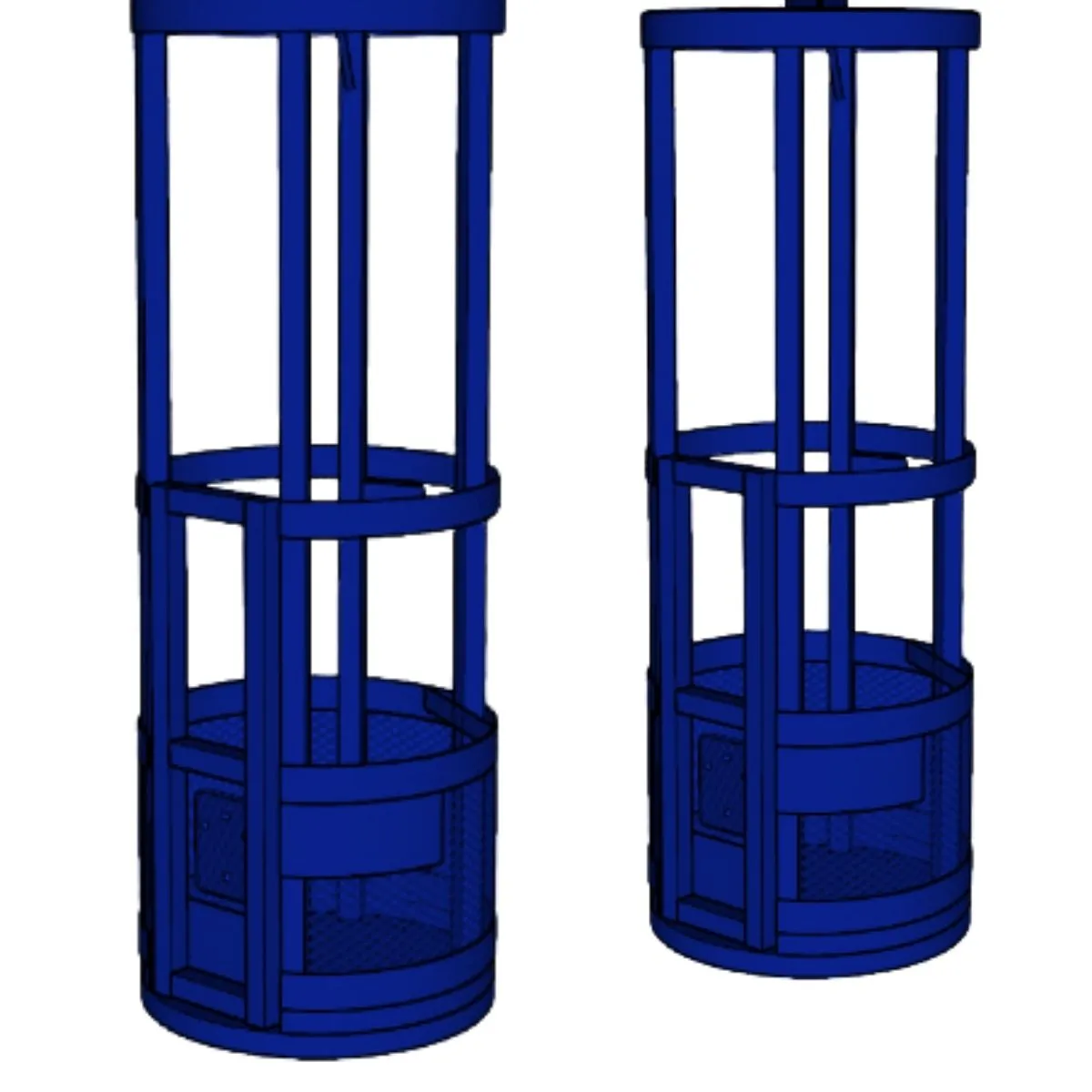 Round man lifting cage for safe personnel lifting and work at height. Constructed from strong steel with secure railing and safety locks, suitable for use with cranes or forklifts. Ideal for maintenance, construction, and industrial projects requiring elevated work platforms.